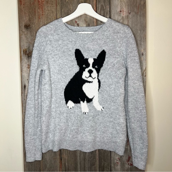 Cupcakes and Cashmere Grey Fuzzy Knit Boston Terrier Dog Sweater sz XS - Picture 2 of 13